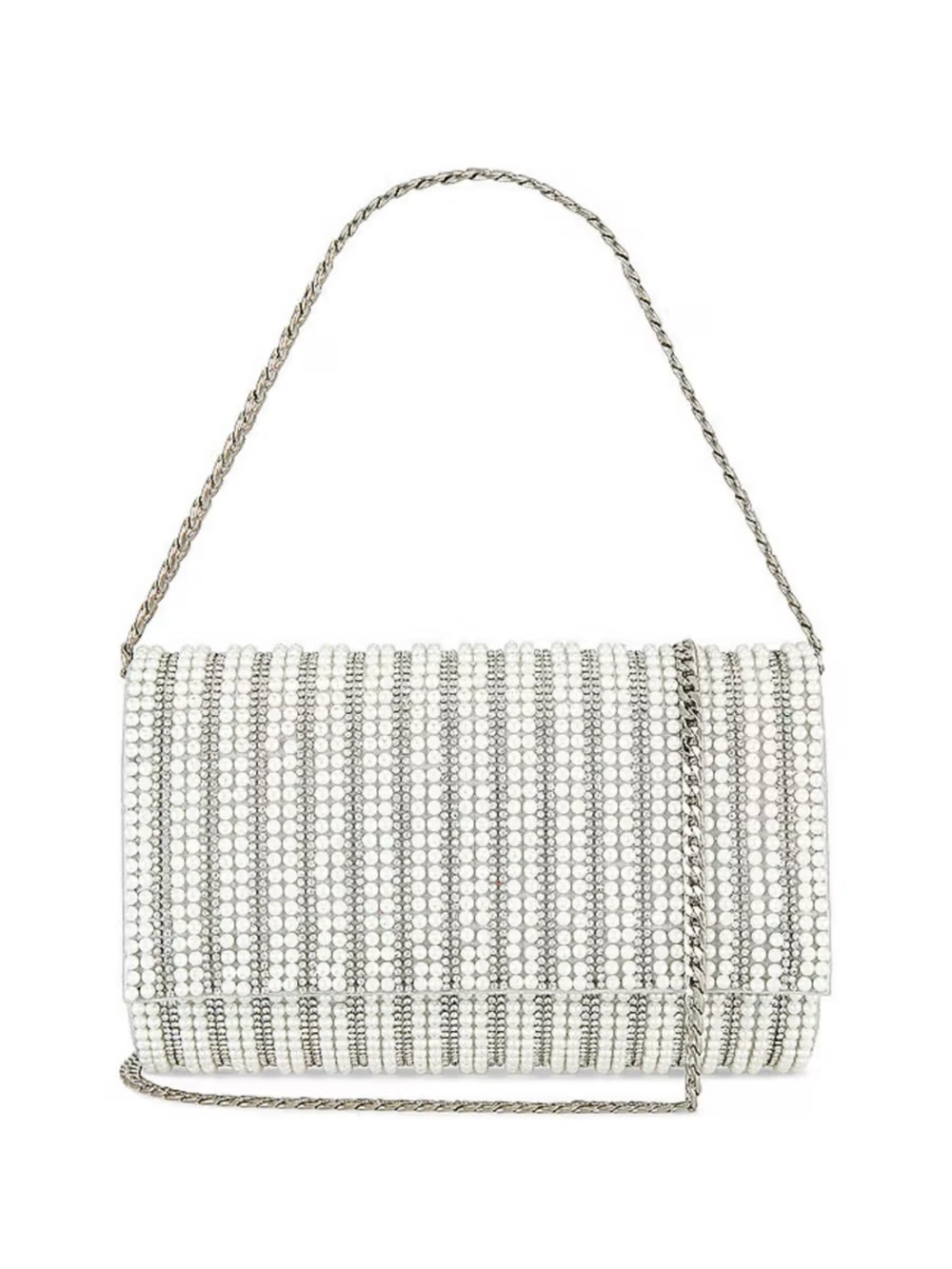 Olga Berg Elegant White Crystal Chain Shoulder Bag pearls and diamond